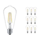 Multipack 10x Philips Corepro LED Bulb E27 Edison Filament Clear 7W 806lm - 827 Extra Warm White | Replaces 60W