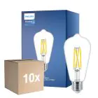 Multipack 10x Philips MASTER Value LED Bulb E27 Edison Filament Clear 5.9W 806lm - 922-927 Dim to Warm | Best Colour Rendering - Replaces 60W